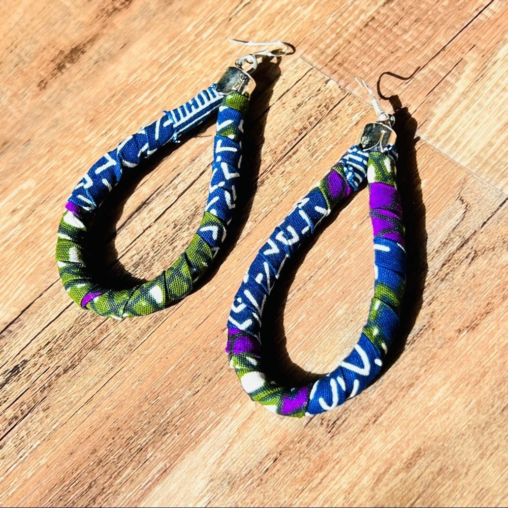 Handmade in Africa. Kitenge teardrop earrings. Benefits Charity
